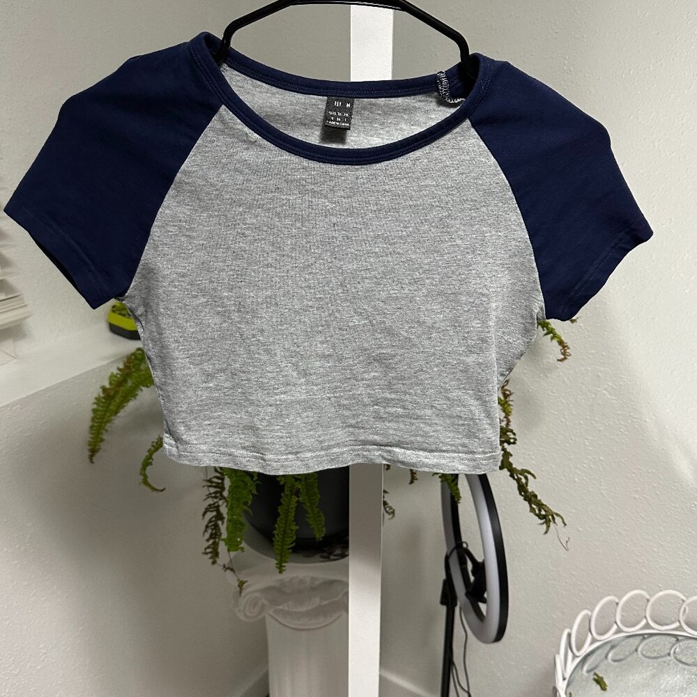 SHEIN Navy and Grey Trendy Crop Top